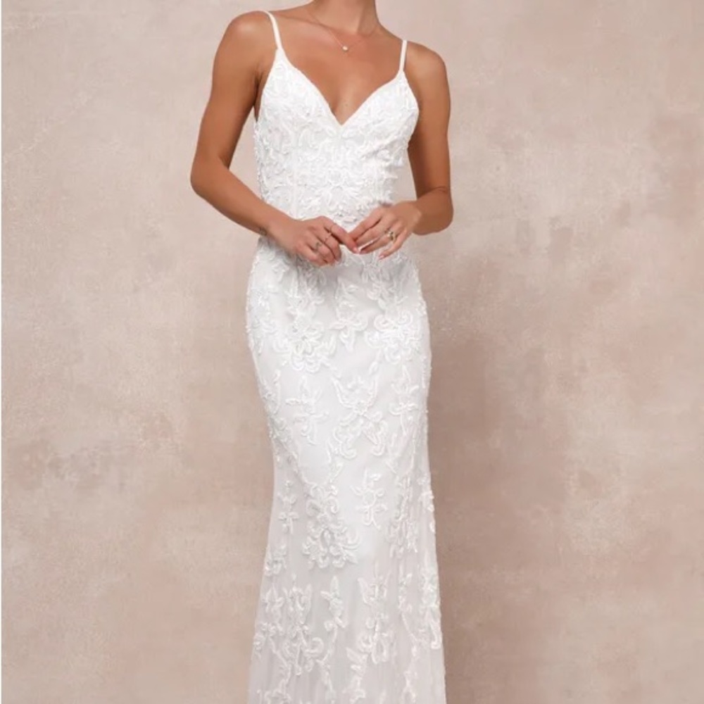Everlasting Passion White Sequin Beaded Backless Maxi Dress